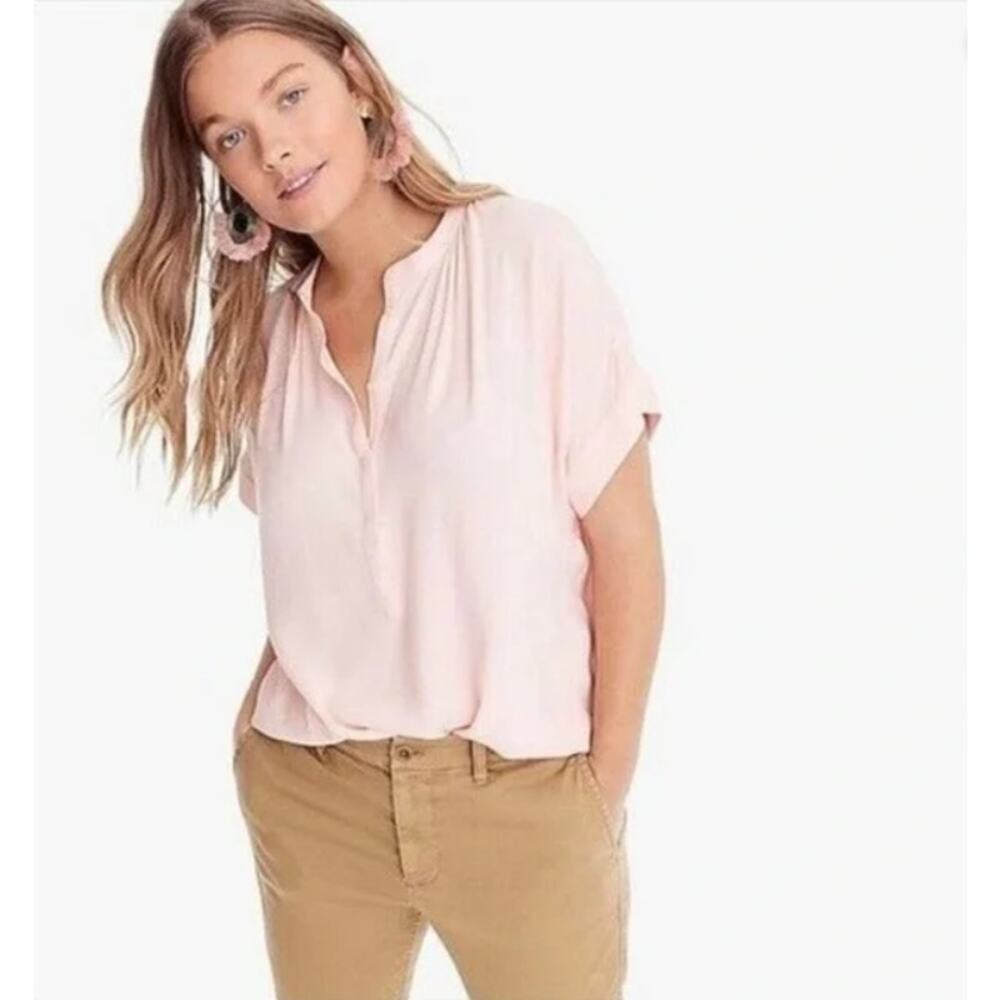 J.Crew Point Sur Blush Pink Short Sleeve Viscose Blouse Women’s XXS NWT $78 MSRP